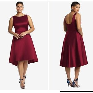 ALFRED SUNG | Dresses | Alfred Sung Bateau Neck Satin Twill High Low  Cocktail Dress Burgundy 6r | Poshmark